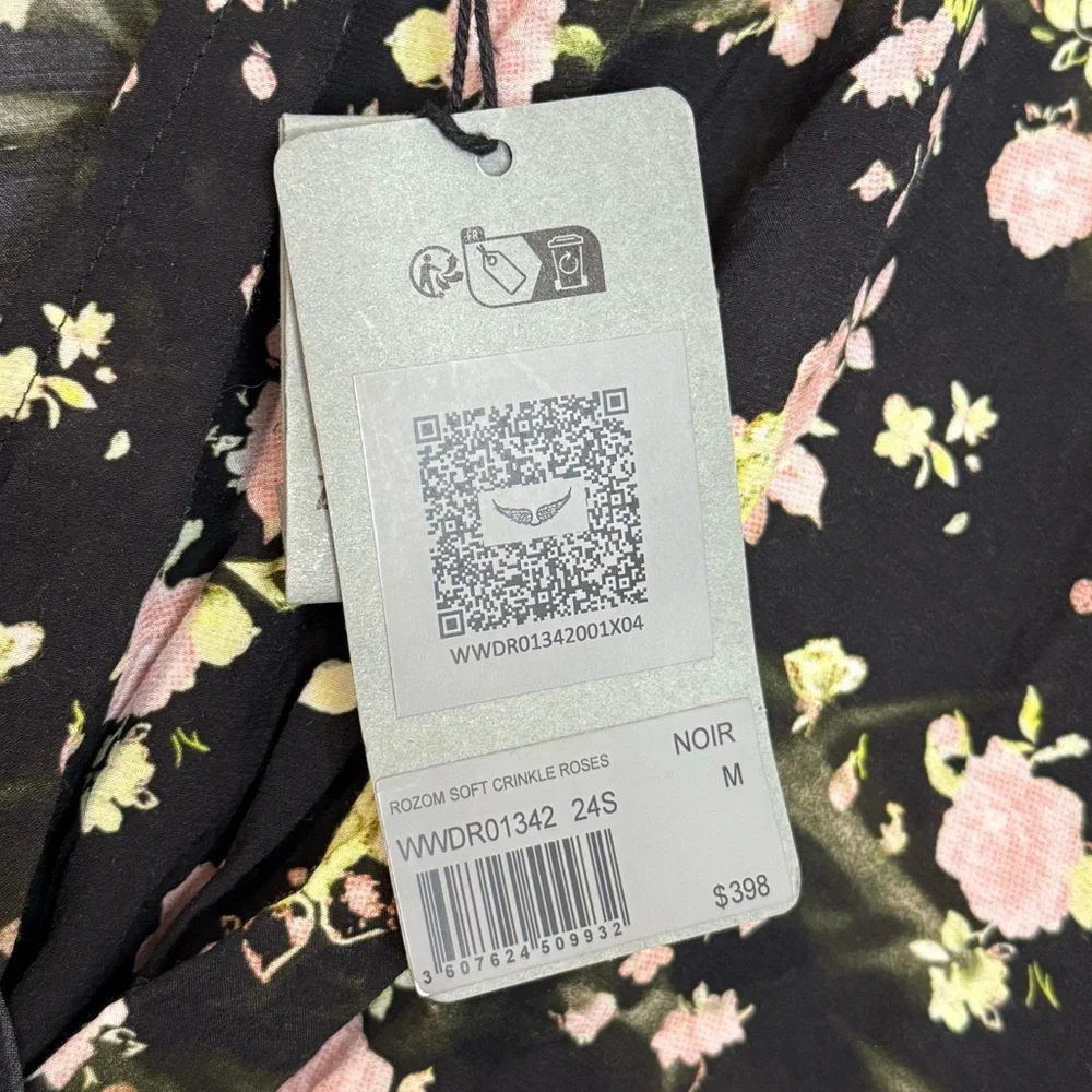 Zadig & Voltaire Black Floral Rozom Soft Crinkle Roses Summer Slim Mini Dress - Picture 9 of 9